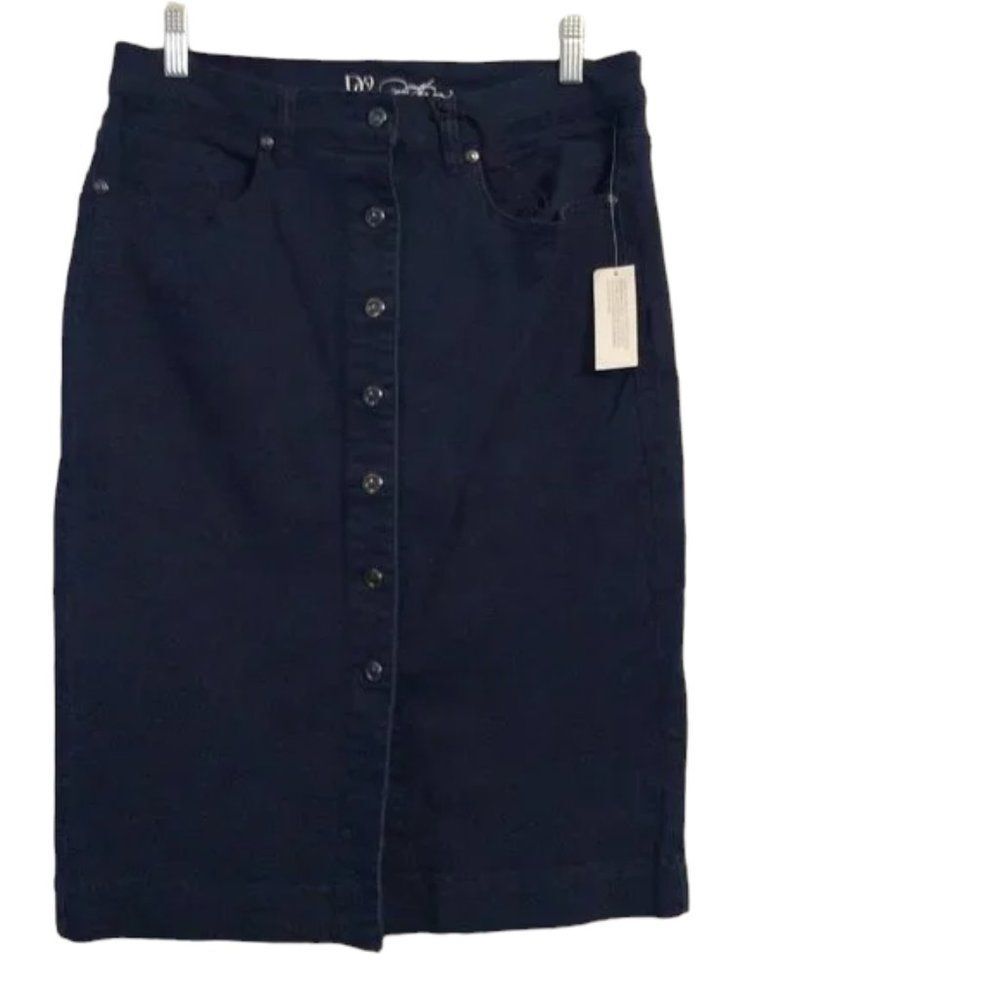 NWT New Cotton blend dark blue snap front skirt Medium M womens